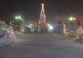 Polar night in Norilsk lit by fireworks
