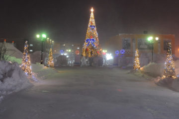 Polar night in Norilsk lit by fireworks