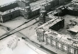 Octyabrskaya square was visual tribune for socialist slogans